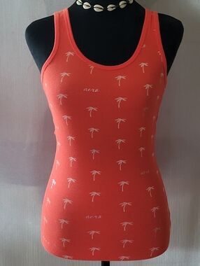 Aero Coral Palm Print Ribbed Tank Top